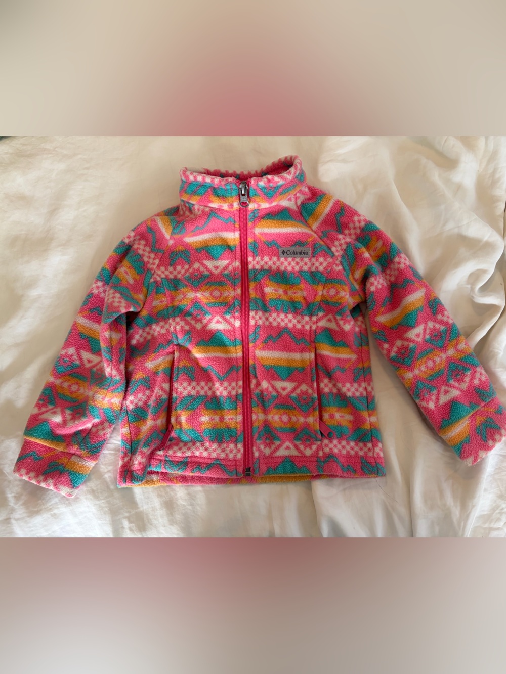 Columbia Girls' Pink Multicolor Geometric Fleece Jacket